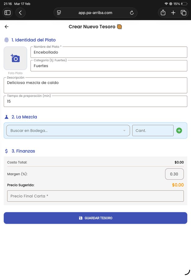 Creación de receta estandarizada con costeo real en Oxígeno App